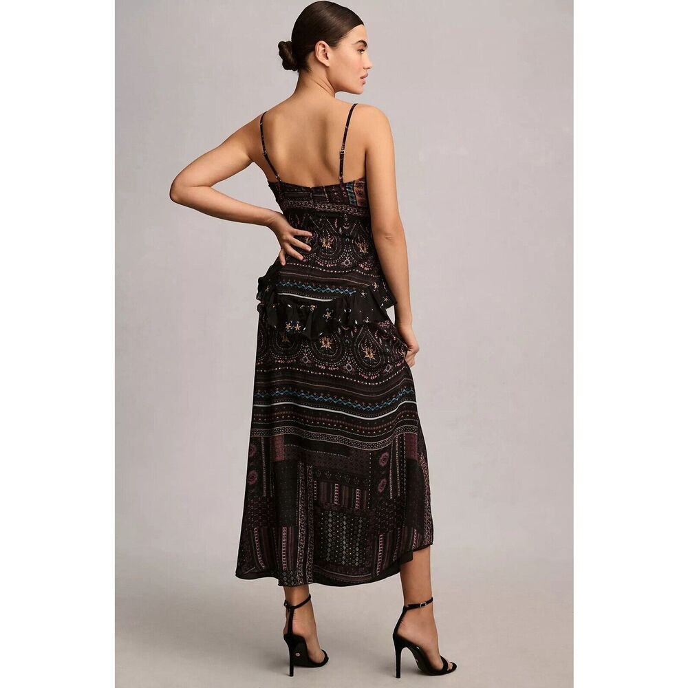 New Anthropologie Let Me Be Sheer Printed V-Neck Midi Dress Size L - Picture 3 of 9